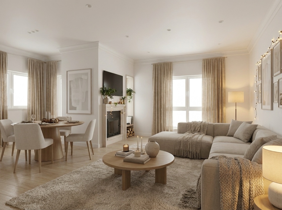 The same room, fully restyled and furnished by Spaces